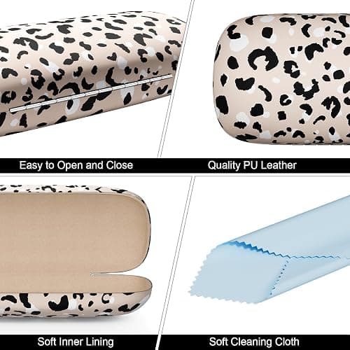 NPOOYI Eyeglasses Case, Hard Shell Protective Case for Glasses, Unisex for Women Men - Leopard thumbnail 4