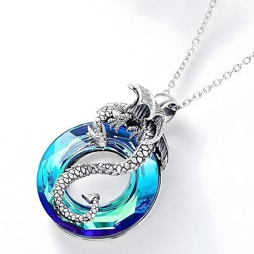 Unified Jewellery Cool Dragon Pendant Necklace for Men and Women, Zinc Alloy Fantasy Dragon Jewelry with Blue Crystal, Lovers' Holiday Accessory B149 thumbnail 5