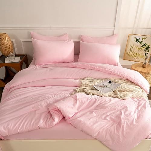 TISPLR Pink Comforter Set Queen 3 Pieces Soft Bedding Bright Comforter Queen Light Pink Style Lightweight Comforter Set for All Seasons 1 Comforter and 2 Pillowcases thumbnail 4