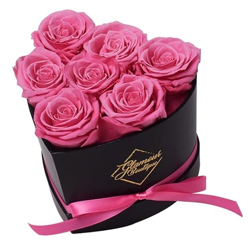 GLAMOUR BOUTIQUE 7 Flower Forever Heart Shape Box - Preserved Roses Gift for Her, Preserved Flowers, Pink - Image 1