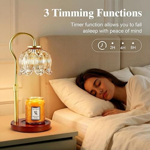 Dreamholder Electric Candle Warmer Lamp with Timer, Dimmable Candle Lamp with Adjustable Height, Glass Wax Melter for Jar Candles Wood Base Floral Home Decor Gifts for Women Mom, Walnut Wood thumbnail 5