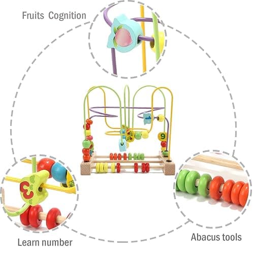 Jacootoys Beads Maze Wooden Roller Coaster Activity Learn Game for Toddlers | Learning Numbers and Fruit Wooden Bead Maze, Bead Wire Toy, Preschool Educational Toy Gift for Toddlers Kids Boys Girls thumbnail 6