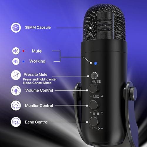 ZealSound USB Microphone,Condenser Computer PC Mic,Plug&Play Gaming Microphones for PS 4&5.Headphone Output&Volume Control,Mic Gain Control,Mute Button Vocal,YouTube Podcast on Mac&Windows(Black) thumbnail 4
