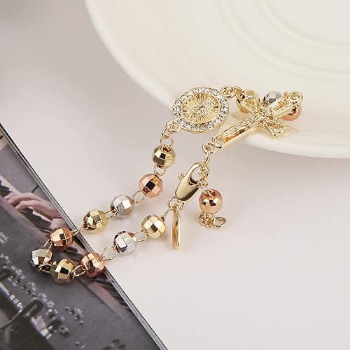 HZMAN Virgin Mary Rosary Bead Cross Bracelet Virgin of Guadalupe Adjustable Link Bracelet for Women Jewelry Gift thumbnail 3