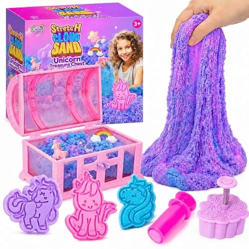 Carolart Unicorn Cloud Sand Sensory Kit, Sand Toys for Kids, Play Sand | Treasure chest unicorn toys with cloud clay, moldable sensory play sand, gift for girls boys ages 3+, travel sensory toy - Image 1