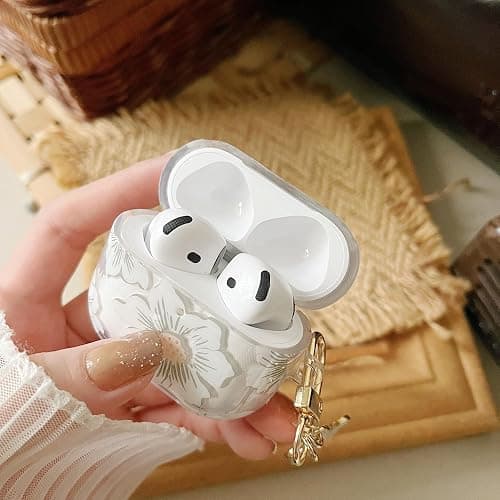 MINSCOSE Compatible with AirPods 4 Clear Case,Cute Cartoon Flower Pattern Design with Floral Keychain, Soft TPU Protective Shockproof Case for AirPods 4 for Girls Women-White thumbnail 2