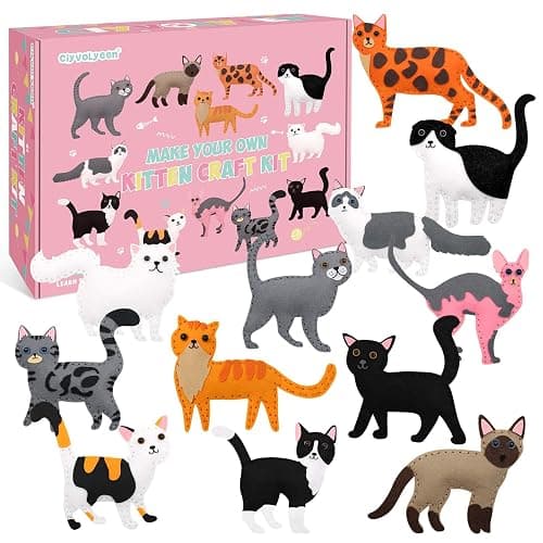 CiyvoLyeen Kitten Craft Kit Kids DIY Crafting and Sewing Set Kitty Cat Stuffed Animal Felt Plushies for Girls and Boys Educational Beginners Sewing Gift Ideas - Image 1