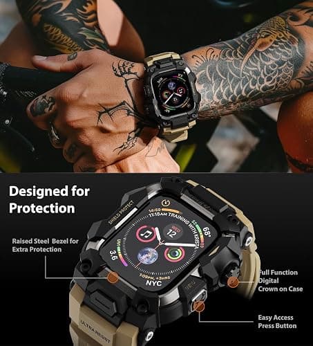 ULTIMAL Rugged Case with Band for Apple Watch 44mm,Compatible with Apple Watch Series SE 3/SE 2/SE Generation/6/5/4, Military Grade Shockproof Bumper Cover for iWatch Tactical Band Men (44mm,Desert Yellow) thumbnail 3