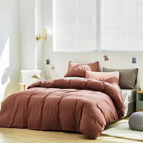 Luxlovery Brick Red Comforter Set Queen Dark Red Bedding Comforter Set Solid Soft Breathable Reddish Solid Color Blanket Quilts 3 Piece Bedding Set for Queen Bed thumbnail 4