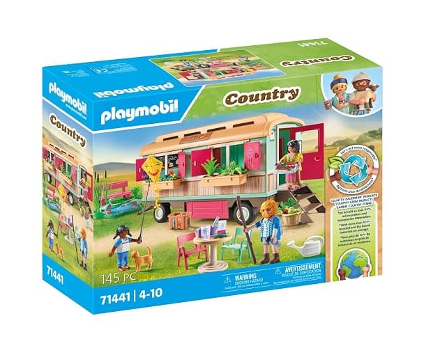 Playmobil 71441 Roulotte café Boutique - Country - avec 4 Animaux et 3 Personnages - Jouet fabriqué avec Plus de 80% de matériaux recyclés ou biosourcés en Moyenne. Dès 4 Ans thumbnail 3