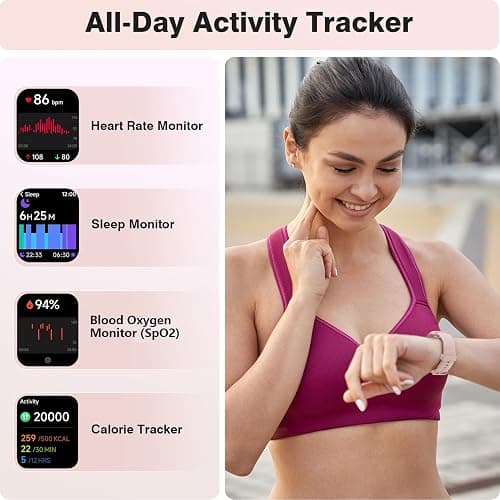 Fitpolo Smart Watches for Women Android iPhone, 1.8'' Women Smartwatch with Alexa Built-in, Bluetooth Calls, IP68 Waterproof, 7 Days Battery, Heart Rate/Sleep/SpO2 Monitor, 110 Sports Mode thumbnail 4