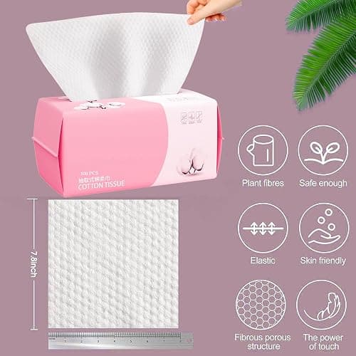Disposable Face Towel 100 Count for Washing Soft Cotton Dry Wipes Facial Cloths Towelettes for Washing and Drying, Facial Tissue for Cleansing, Skincare and Makeup Remover thumbnail 5