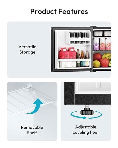 EUHOMY 1.7 Cu.Ft Mini Fridge, Reversible Single Door Compact Refrigerator, Adjustable Thermostat, Energy Saving, Mini Fridge for Bedroom, Office, Dorm, Black thumbnail 8