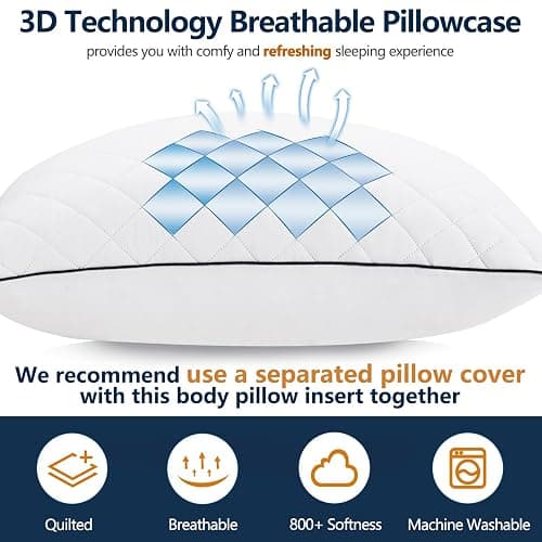 1 MIDDLE ONE Body Pillow, Memory Foam Body Pillows for Adults Sleeping, Long Pillow for Bed, Big Large Firm Full Body Pillow for Side Sleeper, 20x54 Inch, White thumbnail 4