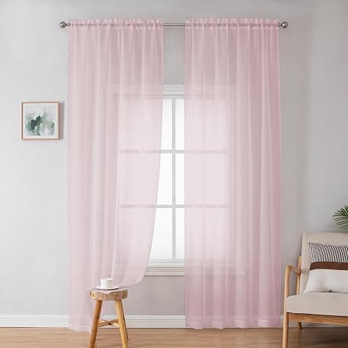 OWEINE Sheer Curtains 84 Inches Long 2 Panels Set, Rod Pocket Fimly Voile Solid Blush Window Curtain Panels for Living Room Bedroom, Soft Voile Sheer Curtains & Drapes, Total 84 Inches Width thumbnail 3