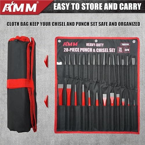 AMM 28 PCS Heavy Duty Punch and Chisel Set, Including Taper Punch, Cold Chisels, Pin Punch and Center Punch, Cr-V, Ideal for Working with Wood, Metal, Automotive, Sculpture, etc thumbnail 6
