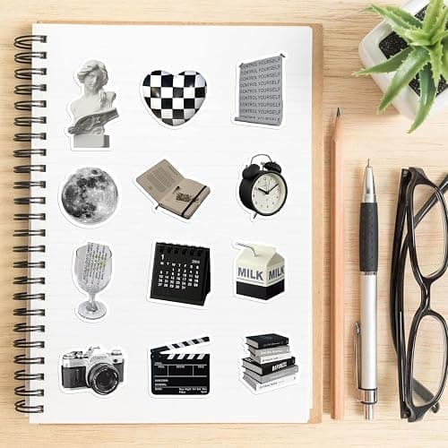 Aesthetic VSCO Stickers for Water Bottles,Black and White Simple Vinyl Sticker for Laptop,61Pcs DIY Decorate Skateboard Computer Phone Decals for Kids Girls Teens (Black & White) thumbnail 5