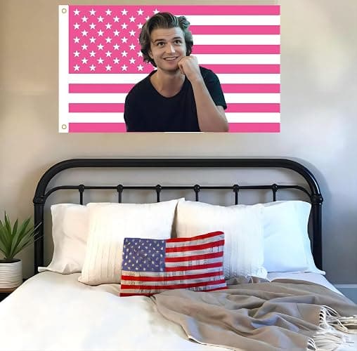 MAGJIUKE Steve Harrington Pink American Flag Tapestry, 3x5 Feet Polyester Wall Hanging with Brass Grommets, Horizontal Rectangular Design for Bedroom Studio Decor, Indoor Outdoor Usage thumbnail 7