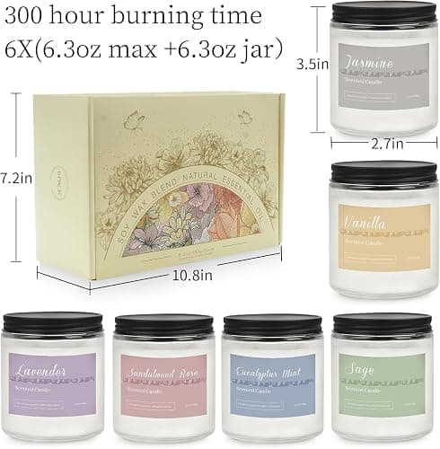 6 Pack Candles for Home Scented Aromatherapy Candles Gifts Set for Women, Lavender Candle, 37.8 oz 300 Hour Long Lasting Candles, Stocking Stuffers, Birthday, Valentine, Christmas, Anniversary Present thumbnail 8