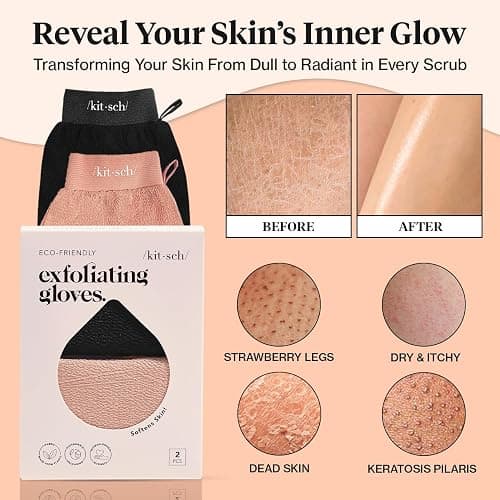 Kitsch Exfoliating Glove – Exfoliating Mitt - 2pc Black & Terracotta | Korean Exfoliating Mit & Deep Exfoliating Body Scrubber for Shower, Bath | Body Exfoliator Glove, Dead Skin Remover thumbnail 5