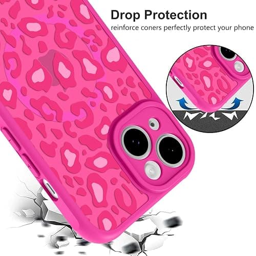 KANGHAR Case for iPhone 13 Hot Pink Leopard Printed Pattern Cute Cheetah [Compatible with Magsafe] Protective Magnetic Case for Girls Women 6.1" thumbnail 4
