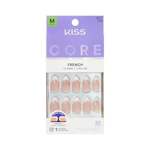 Kiss Core, Press On Nails, Nail glue included, 'Curiosity', White, Medium Size, Almond Shape, Includes 32 Nails, 2g Glue, 1 Manicure Stick, 1 Mini File - Image 1