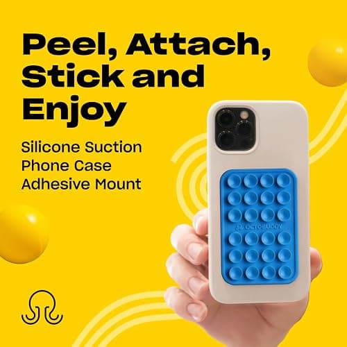 OCTOBUDDY Classic - Silicone Suction Phone Case Adhesive Mount - Hands-Free, Strong Grip Holder for Selfies & Videos - iPhone & Android Compatible - 2.25″ x 3.25″, Blue Ashes thumbnail 2
