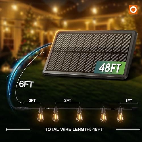 addlon 54FT(48+6) Solar String Lights Outdoor Waterproof with Remote&USB Port Solar Patio Lights Long Last for 20+Hrs, 3 Light Modes, Dimmable Solar Lights for Outside Backyard Party thumbnail 5