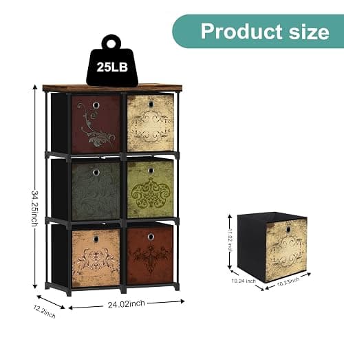 VASICAR Small Fabric Dresser with 6 Drawers, DIY Cube Organizer for Closet, Storage Drawer Unit Chest of Drawers for Bedroom, Living Room, Hallway, Dorm, Pattern thumbnail 3