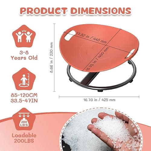 pozoera Spinning Chair for Autistic Kids - Sensory Spinning Chair for Autistic Children with Safety Handle & Non-Slip Design, Sensory Swivel Chairs for Kids 3-8 Years(Orange) thumbnail 3