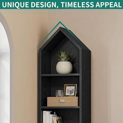 YITAHOME 73" Tall Narrow Bookshelf, Modern Open 5 Tier Bookcase, Wooden Shelf Stand for Small Spaces, Display Shelving Storage Rack for Bedroom, Living Room, Home Office, Black - Black - without wine rack thumbnail 7
