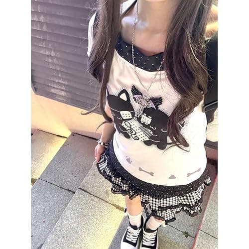 Kawaii Cutecore Harajuku Y2k 2000s Tops Summer Preppy Aesthetic Alt Goth Emo Short Sleeve Graphic Tees thumbnail 2