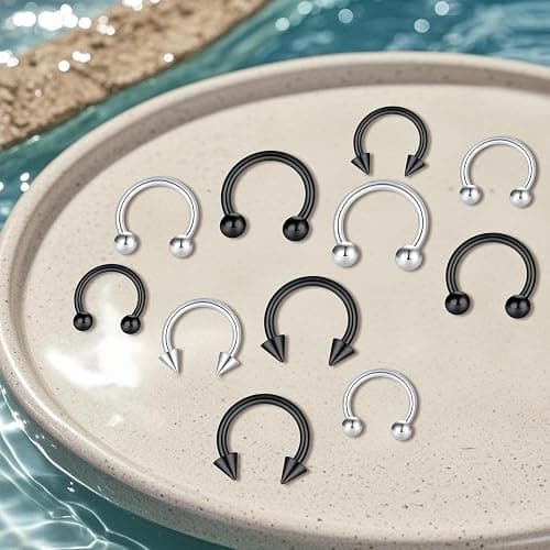 D.Bella 16G 14G Horseshoe Rings Surgical Steel Nose Septum Horseshoe Hoop Earring Eyebrow Tragus Lip Rings Daith Helix Piercing Jewelry for Women Men 6-12mm Smily Piercing Jewelry thumbnail 5
