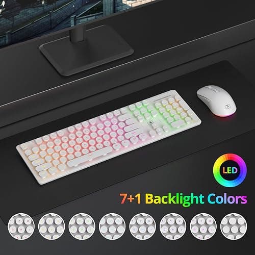 Fogruaden Rechargeable Wireless Keyboard and Mouse, Backlit Cute Keyboard and Mouse Combo with Retro Round Keycap, 2.4G Connectivity for Windows PC, Laptop, Desktops, Computer(White) thumbnail 3