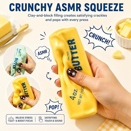Crunchy Butter Squishy Asmr Bead Filled, Slow Rising Squeeze Fidget Toy | Durable Portable Slow Rebound Calming Tool for Kids Adults thumbnail 4