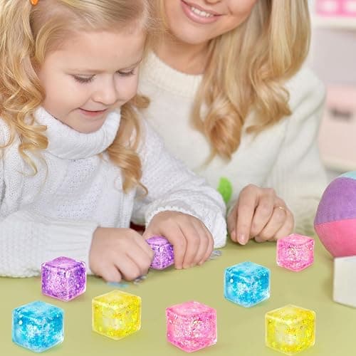 Hooqict 10Pcs Stress Cube Squishy Stress Balls Ice Cube Sensory Squeeze Toys Squishy Fidget Cube Mini Squishies for Kids Teens Adults Stress Relief Classroom Home Office thumbnail 2