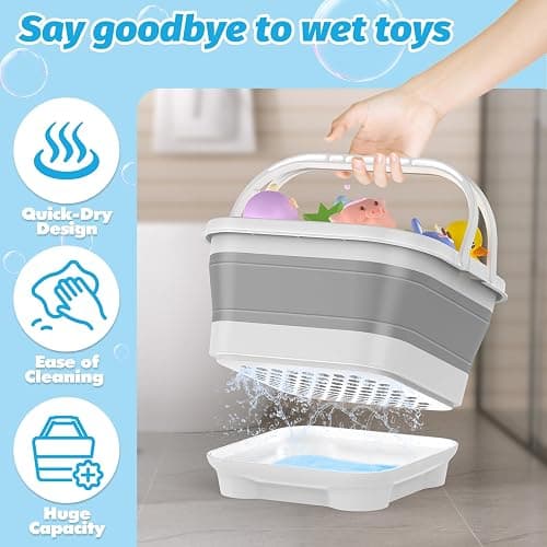 Anivia Foldable-Bath-Toy-Storage-Organizer, Bath Toy Holder with Base, Quick-Drain-Drying Bathtub Toy Storage/Basket, Stand Up Bathroom Shower Toys Holder for Kids - Gray thumbnail 4