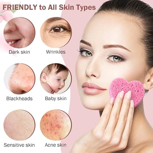Dandat 300 Count Compressed Facial Sponges Heart Shape Face Sponges for Cleansing Natural Facial Exfoliating Pads for Estheticians(Pink) thumbnail 3