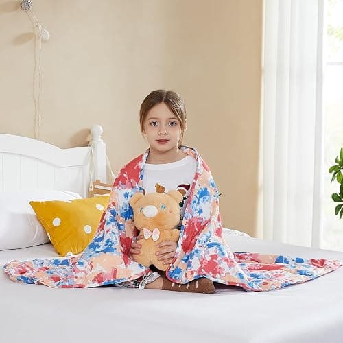 L'AGRATY Weighted Blanket - 40"x60" 10lbs Breathable Microfiber Material with Glass Beads Small Blanket for All-Season Summer Fall Winter Soft - Pink Blue Tie Dye - 40" x 60" | 10lbs thumbnail 2