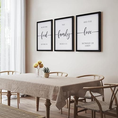 ZAZIWZ Set of 3 Bless The Food Before Us Sign Dining Room Wall Decor 12”x16” Farmhouse Kitchen Wall Decoration for Dining Room Wall Art Framed Wood Signs (bless food sign (black)) - bless food sign (black) thumbnail 7