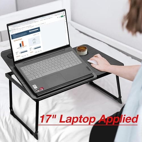 CloudTrip Plus XL Adjustable Laptop Desk with Light, USB Port, iPad Holder, Drawer Storage - Larger 23.6IN Adjustable Lap Desk for Bed, Home Office, Breakfast Tray, Fordable Legs Desk (Walnut) thumbnail 5