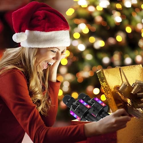 BONAOK Karaoke Microphone for Kids & Adults - Bluetooth Microphones Singing Mic with Disco Lights, Echo Effect, Built-in Speaker Portable Karaoke Player for Party Travel Gifts Q78(Black) thumbnail 8