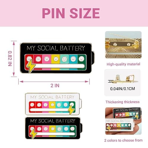 4PCS Social Battery Pin,My Social Battery Slider Pin,Funny Interactive Brooch Enamel Pins,Cute Mood Pins 7 Days a Week for Backpacks Clothing Hat Bags Scarves thumbnail 2