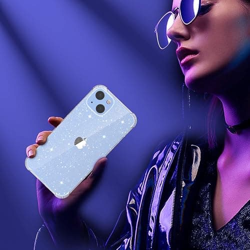 YIRSUR Coque Compatible avec iPhone 14 Plus Paillettes, avec 2 Verre Trempé Protection écran et 2 Caméra Arrière Protecteur, Transparent Glitter Etui Silicone TPU Bumper Antichoc Housse thumbnail 7