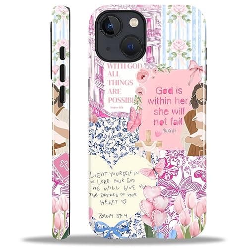 COTAIL Case Designed for iPhone 15, Hybrid 2-Layer Case, Military-Grade Protection Durable Shockproof Anti-Scratch Phone Case, Pink Blue Jesus Collage - Image 1