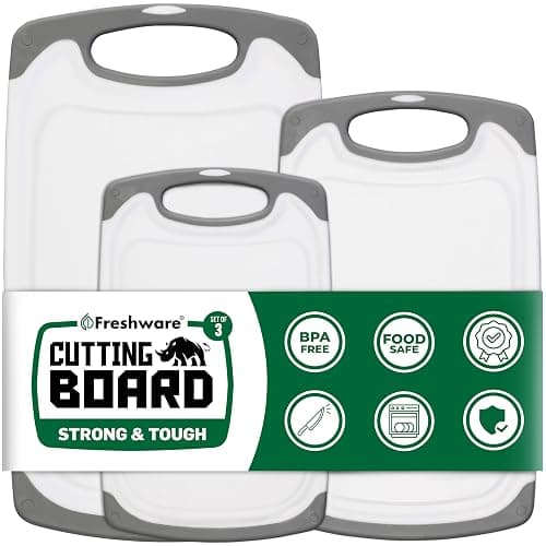 Freshware Cutting Boards for Kitchen, Chopping Board 3-Pack with Different Sizes, Juice Grooves and Non Slip Handles - Reversible, Large Cutting Board Set - Dishwasher Safe - Gray thumbnail 2