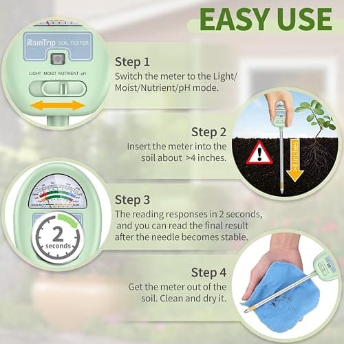 Soil Moisture Meter,4-in-1 Soil Ph Meter, Soil Tester for Moisture, Light,Nutrients, pH,Soil Ph Test Kit, Great for Garden, Lawn, Farm, No Battery Required, Gifts for Plants Lover thumbnail 5