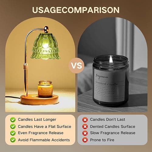 Droyek Candle Warmer Lamp with Timer Electric Adjustable Height Candle Warmer Dimmable Wax Warmer Lamp Jar Candles with 2 Bulbs for Home Decor & Office - Green1-flower - Large thumbnail 6