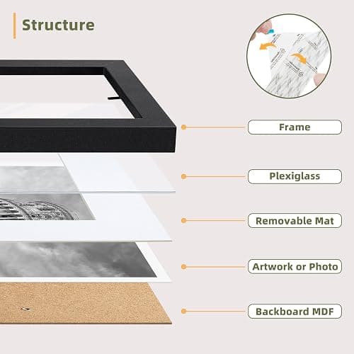 HappyHapi 4x6 Picture Frames Set of 10, Tabletop or Wall Display Pictures 3.5x5 with Mat or 4x6 Without, Multi Photo Frames Collage (Black) thumbnail 5