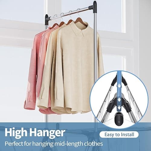 APEXCHASER Clothes Drying Rack with High Hanger, Foldable 3-Level Drying Racks with Shoe Rack, Crossbar and Vertical Rod Laundry Stand with Adjustable Wings Silver thumbnail 5